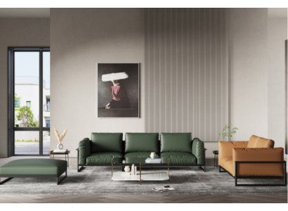 Brown-green 3+2 seater leather suite Living room Imitation leather couch set