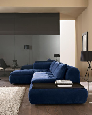 Corner sofa L-shape Furniture Blue Sofas Textile Couch Upholstery Couches Sofa