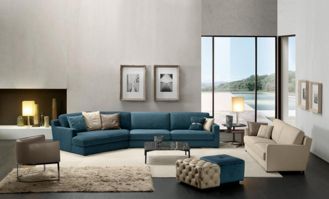 Design Sofa L-shape Upholstery Couch Living room Furniture Corner sofa Textile Blue