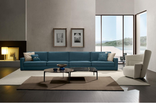 Sofa 4-Seater Upholstery Couch Leather Sofas Design Italian Furniture Blue