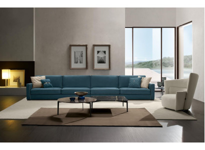 Sofa 4-Seater Upholstery Couch Leather Sofas Design Italian Furniture Blue