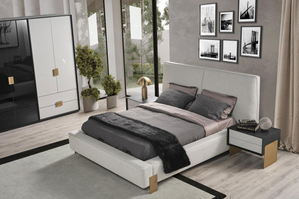 Bedroom Set Bed 2x Bedside tables Wardrobe Luxury new 4tlg.Wood