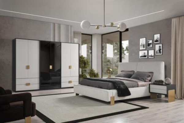Bedroom Set Bed 2x Bedside tables Wardrobe Luxury new 4tlg.Wood