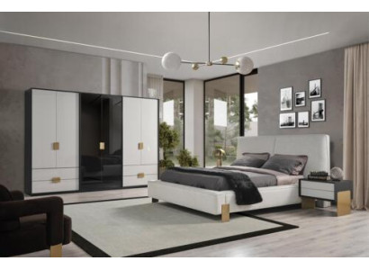 Bedroom Set Bed 2x Bedside tables Wardrobe Luxury new 4tlg.Wood