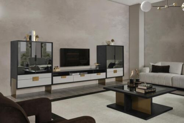 Wall unit TV wardrobe 2x display case living room set living furniture new white 3 pieces.
