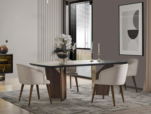 Table 6x Chairs 7pcs Dining room Wooden table Dining room Set Group new Design