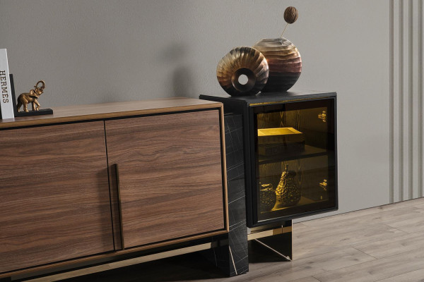 Dining room Sideboard with Mirror Brown Chest of drawers Sideboard Wood Shelf