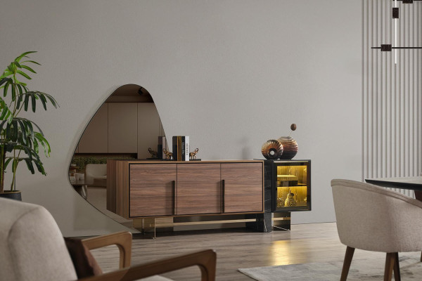 Dining room Sideboard with Mirror Brown Chest of drawers Sideboard Wood Shelf