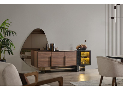 Dining room Sideboard with Mirror Brown Chest of drawers Sideboard Wood Shelf