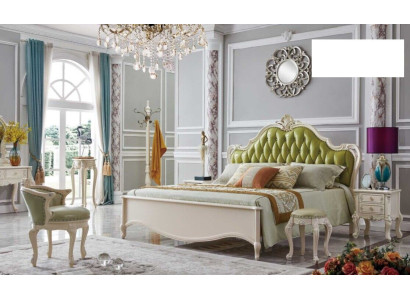 Chesterfield Bedroom Set Suite Bed + 2x Bedside table Complete Sets Baroque