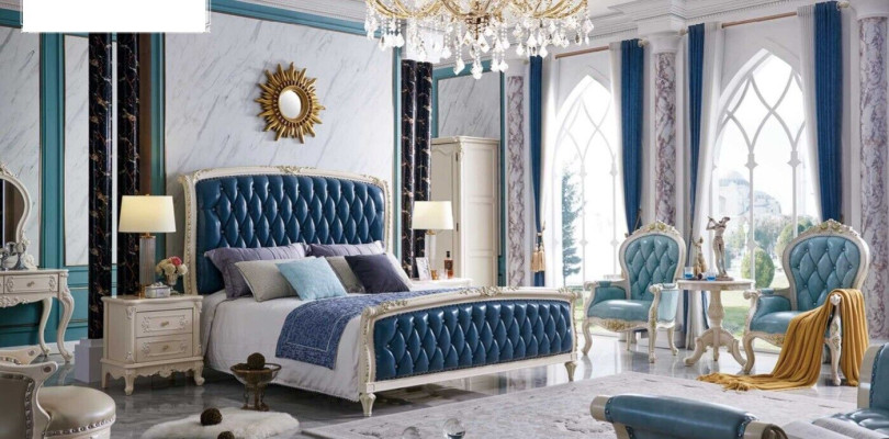 Bedroom Furniture Baroque Rococo Set 3pcs. Set Furnishings Hotel Wood Leather new