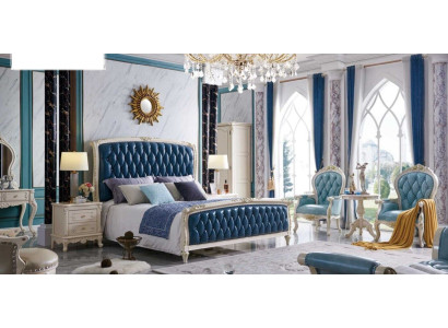 Bedroom Furniture Baroque Rococo Set 3pcs. Set Furnishings Hotel Wood Leather new