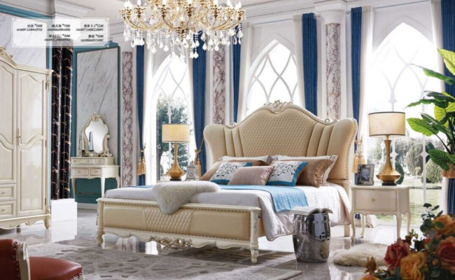 Bedroom Classic s Bed Suite Hotel Baroque Furniture Beds Bedside table 3pcs
