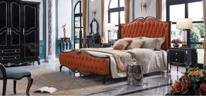 Black Bed Bedroom Bedside table Beds Classic Furniture Baroque 3pcs new