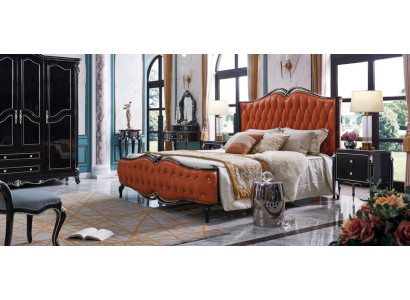 Black Bed Bedroom Bedside table Beds Classic Furniture Baroque 3pcs new