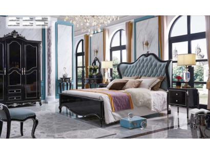 Bedroom Furniture Baroque Rococo Set 3pcs. Set Hotel Wood Leather new Furnishings