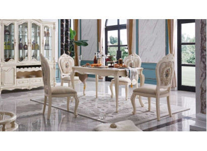 Dining set Dining table Table Group Tables 4x armchair set Chair Round luxury 5-piece