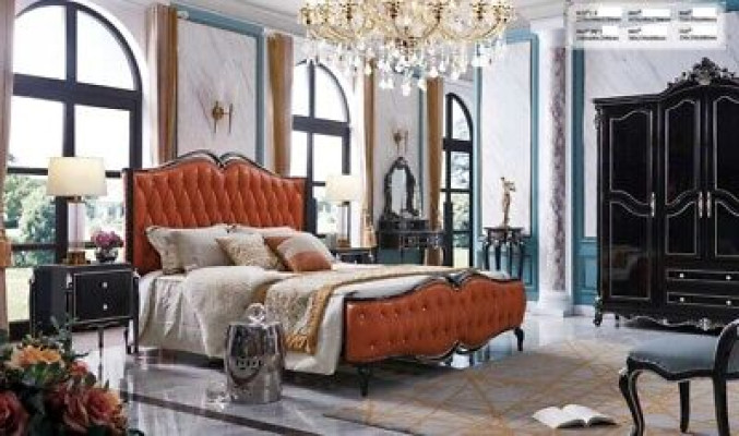 Bedroom Furniture Bed Dressing table Stool Bedside tables Wood Furniture Baroque 6pcs.