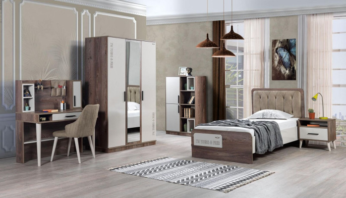 Childrens room Set Complete 5 pcs Modern Youth Room Brown Wood Bed
