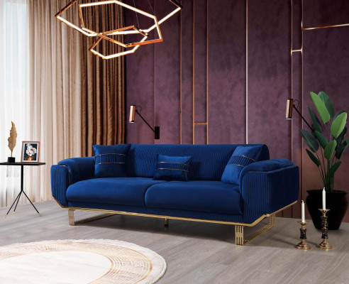 Luxury 3 Seater Sofa Living room Blue Sofas Design Modern Couch Furniture