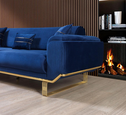 Luxury 3 Seater Sofa Living room Blue Sofas Design Modern Couch Furniture
