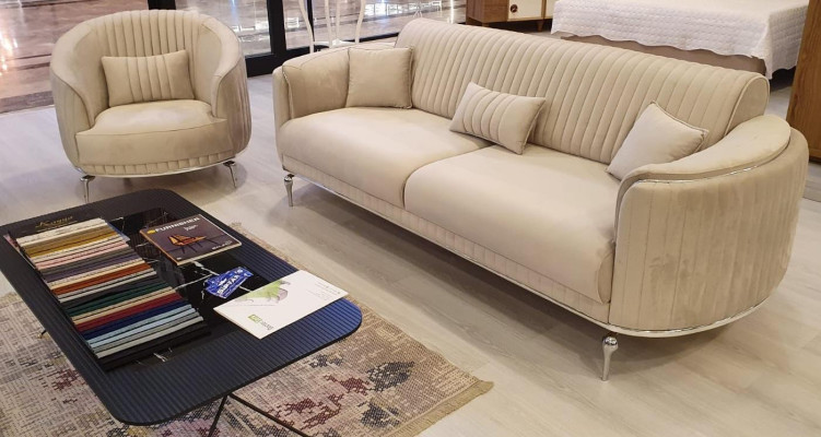 Sofa set Living room Furniture Textile White Sofa Set 3+1 Seater Modern Design