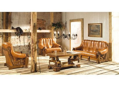 Living room Sofa set Couch Seat Sofa Leather Wood 3+2 Set Suite new