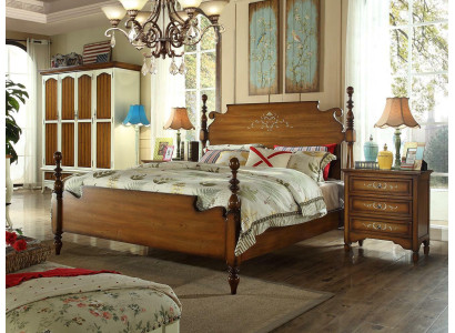 Design Bedroom 3-piece Bed 2x Bedside table American Luxury Beds Set Furniture