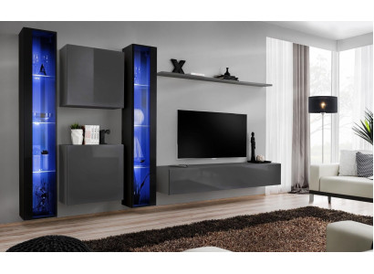 Living room furniture 2x Wall Cabinet Gray Modern Sideboard Furnishings Hanging Display case