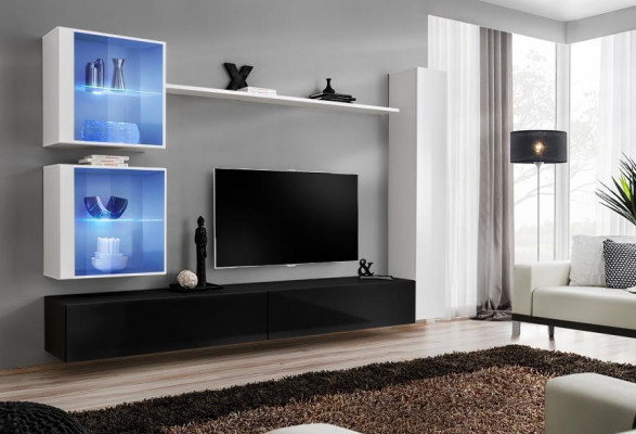 Wall unit Set White wall cabinet Complete TV lowboard Wall Shelf Living room furniture