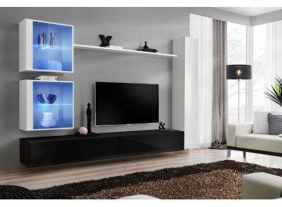Wall unit Set White wall cabinet Complete TV lowboard Wall Shelf Living room furniture