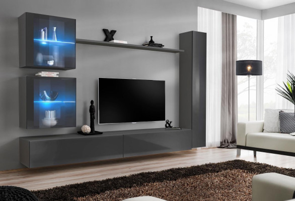 Luxury Complete Wall unit Gray Furniture Designer Set Furnishings Sideboard Modern