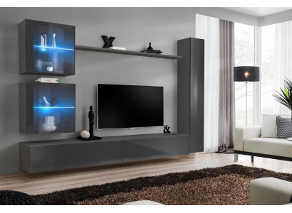 Luxury Complete Wall unit Gray Furniture Designer Set Furnishings Sideboard Modern