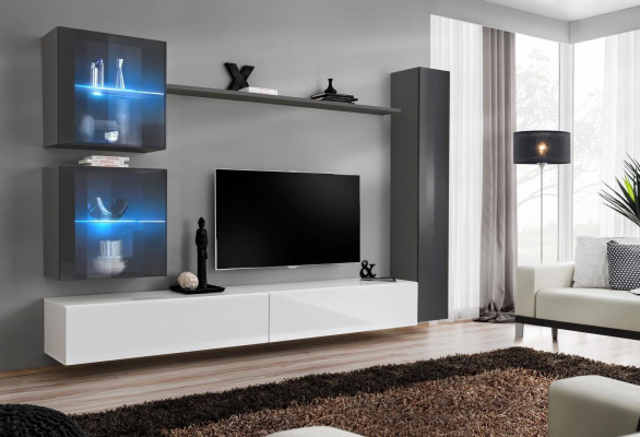 Designer Wall unit Modern TV Lowboard Living Furniture Gray Furnishings Sideboard