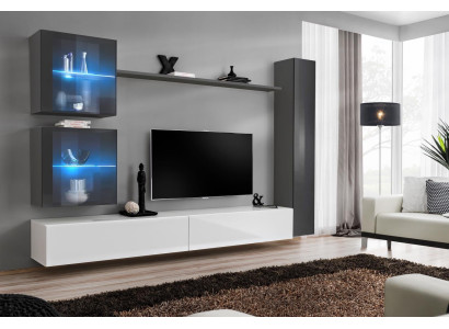 Designer Wall unit Modern TV Lowboard Living Furniture Gray Furnishings Sideboard