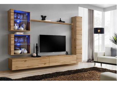 Brown Wall unit Hanging Wardrobe Designer TV Lowboard Furnishings Shelf Modern