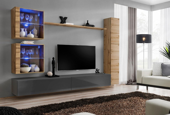 Brown Luxury Living room Wall unit Furniture 3x wall cabinet TV lowboard Furnishings