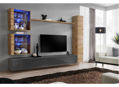 Brown Luxury Living room Wall unit Furniture 3x wall cabinet TV lowboard Furnishings