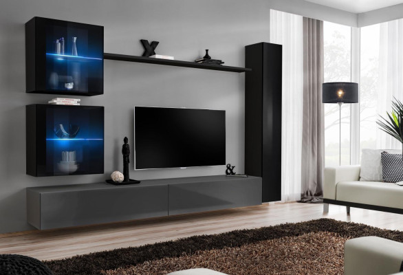 Luxury Set Designer Wall unit Black Furnishings 3x wall cabinet TV lowboard