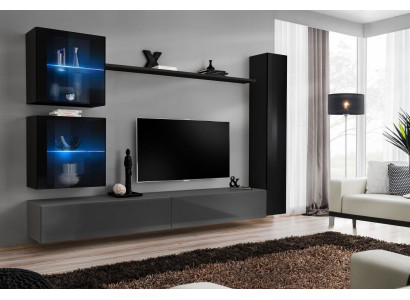 Luxury Set Designer Wall unit Black Furnishings 3x wall cabinet TV lowboard