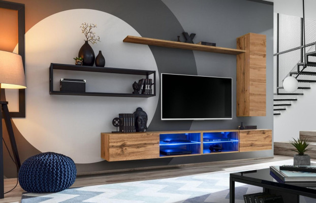 Brown Luxury new Wall unit Set Living room furniture Furnishings Wall Cabinet Wall Shelf