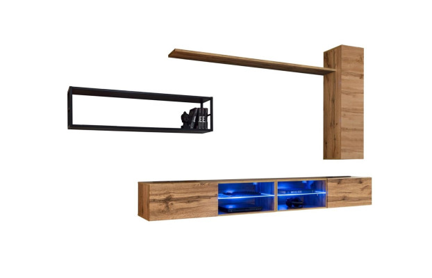 Brown Luxury new Wall unit Set Living room furniture Furnishings Wall Cabinet Wall Shelf