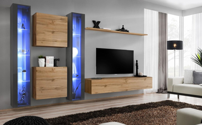 Complete Braun Wall unit Set Hanging Display case Wall Wardrobe Furnishings Modern Design