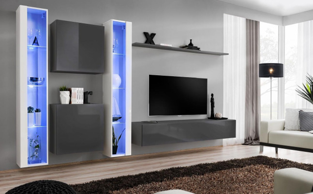 Living room Furnishings Gray Wall Cabinet Hanging Display case Luxury Furnishings Modern