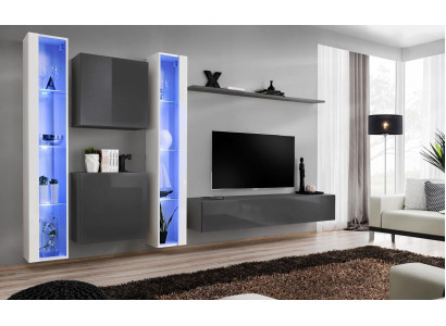 Living room Furnishings Gray Wall Cabinet Hanging Display case Luxury Furnishings Modern