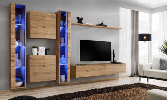 Brown Wall unit Modern Hanging Display case Hanging Wardrobe Luxury Furnishings Wall Set