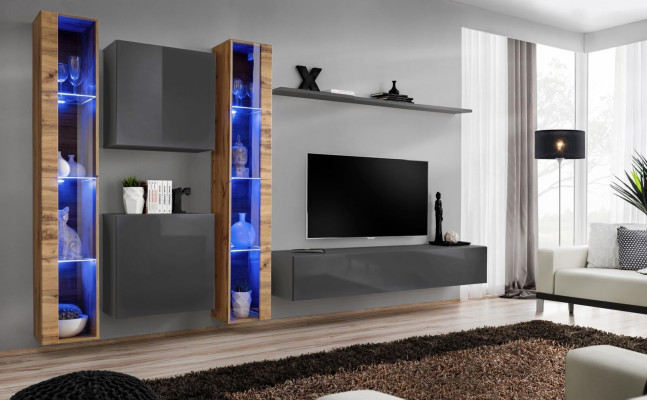 Luxury Complete Set 6-piece wall unit gray TV lowboard wall cabinet sideboard modern