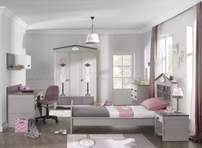 Bedroom Suite Childrens bed Girls Bed Wooden Furniture Gray Furniture Set 6pcs XXL