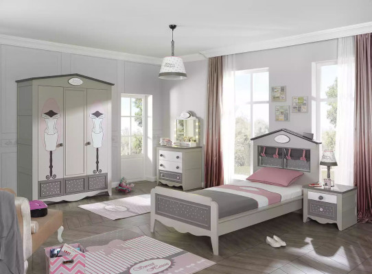 Childrens room Suite Childrens bed Girls bed Gray Furniture Set 4pcs Wood