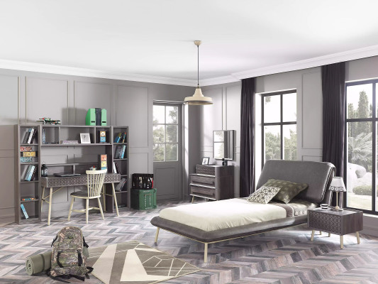 Complete youth bed children's furniture children's room bed wood gray set 5 pieces